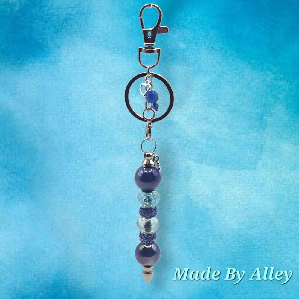 Navy Theme Handmade Beaded Keychain with Two Personalized Charms